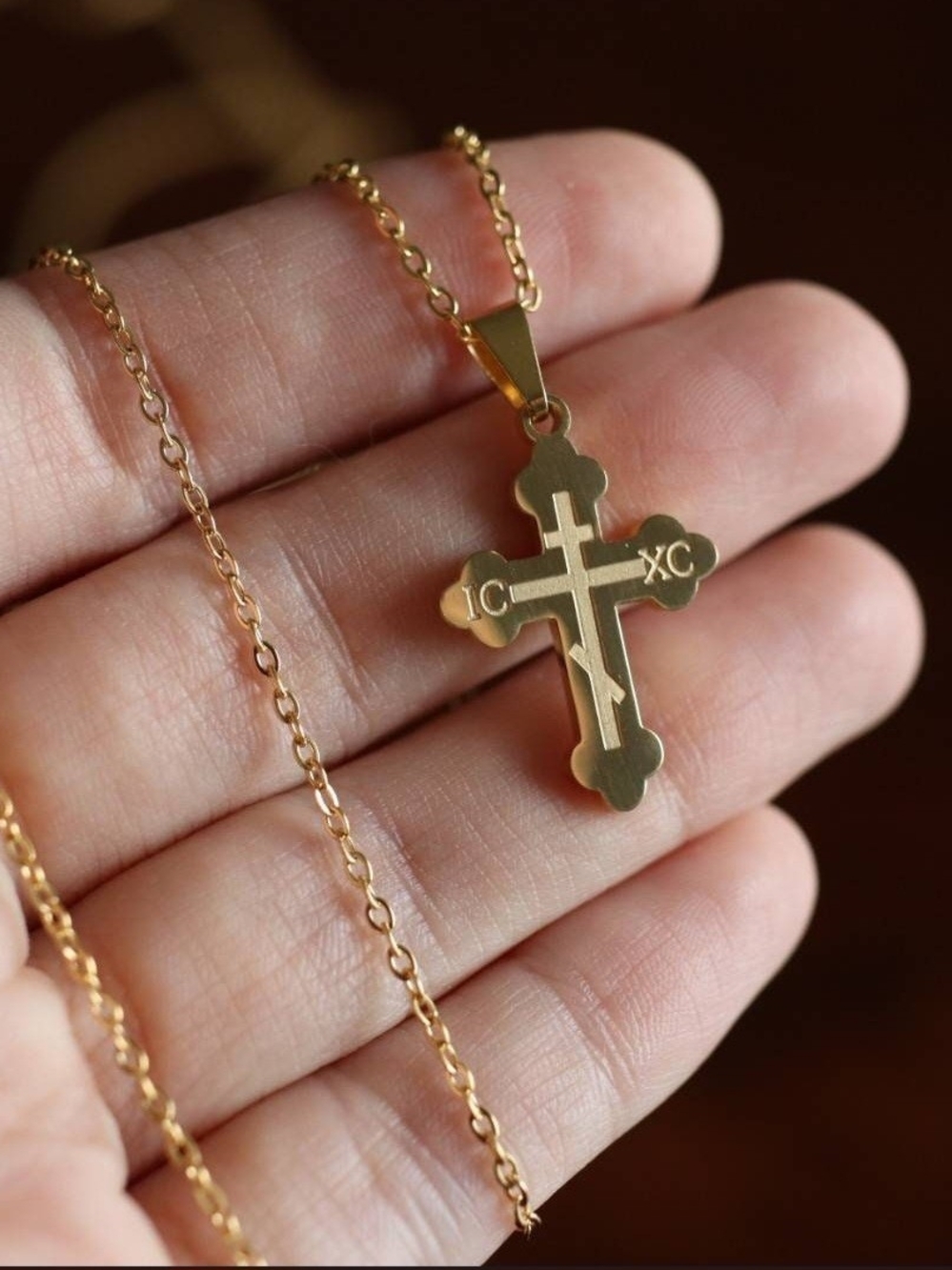 Orthodox Christian Baptismal Cross Pendant and Chain Set